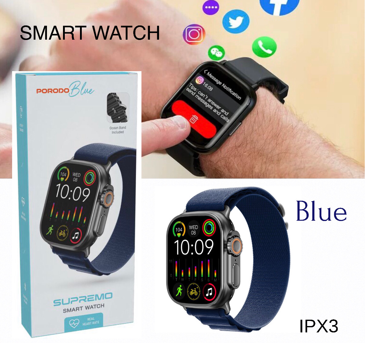 Smart Watch -Blue (IPX3)