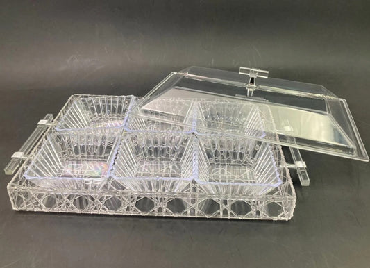 Acrylic Rectangular Condiment Tray with 6 Bowls and Cove