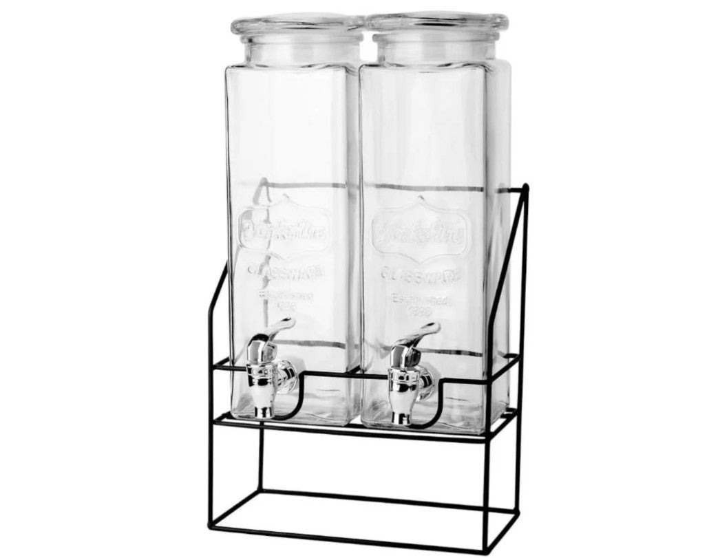 Glass beverage dispenser 2X2.2 L w tap & metallic Stand