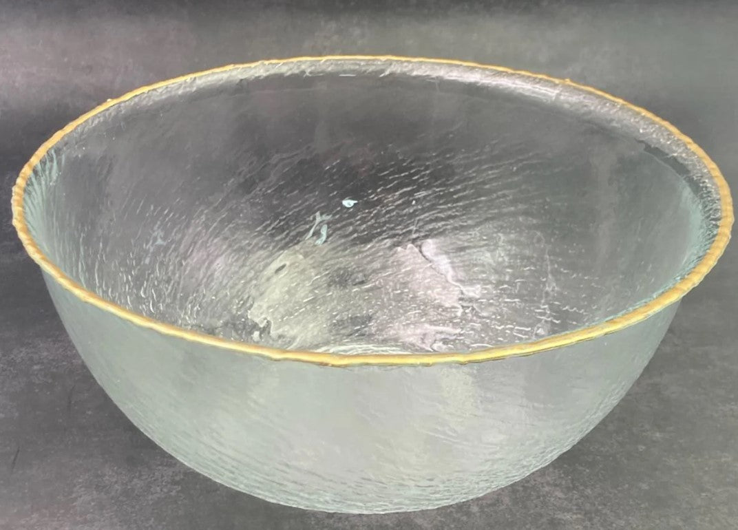 Round Swirl Glass Deep Salad Bowl with Golden Rim
