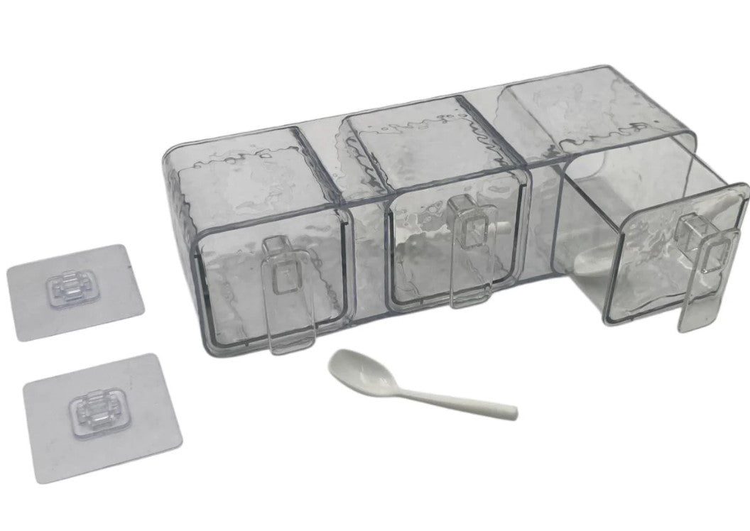 Three Acrylic Seasoning Drawers with Plastic Spoons