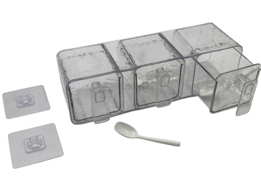 Three Acrylic Seasoning Drawers with Plastic Spoons