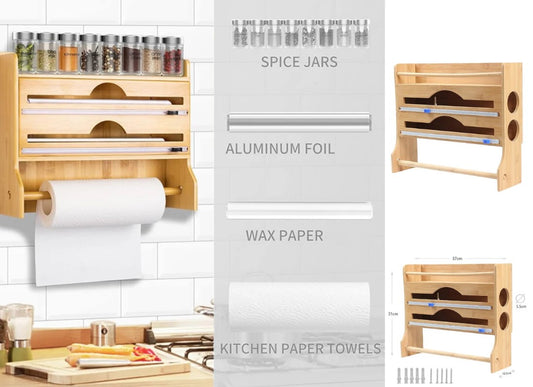 4-in-1 Bamboo Foil Cutter and Kitchen Roll Holder