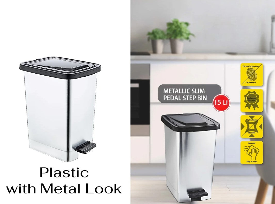 Slim Metallic Color Plastic Pedal Dustbin 15 L