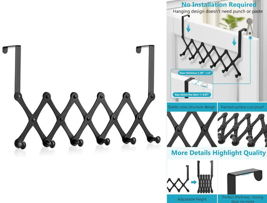 Expandable Black Metallic over the door hanger with 6 ho