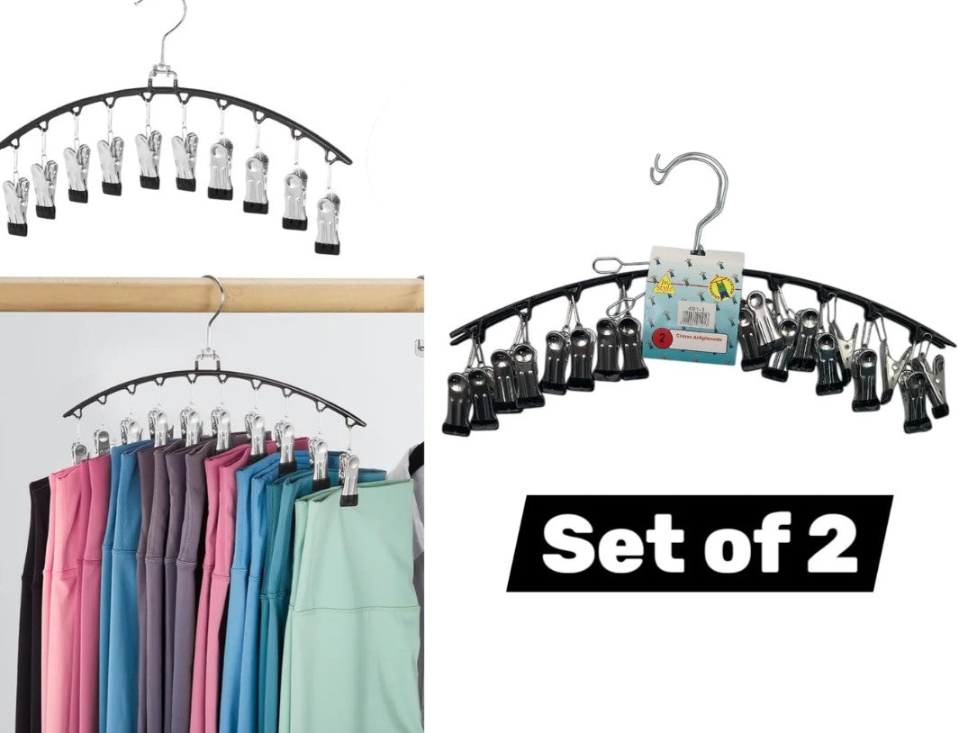 Set of 2 anti-slip hangers with 10 clips each