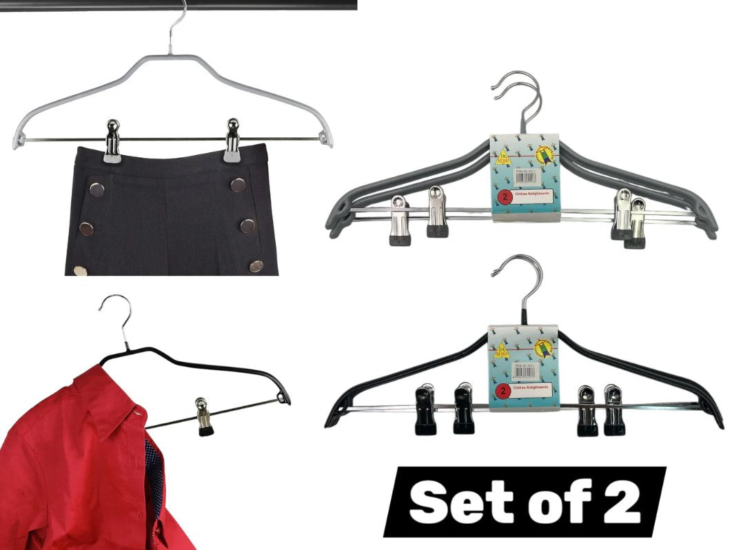 Set of 2 anti-slip hangers with clips