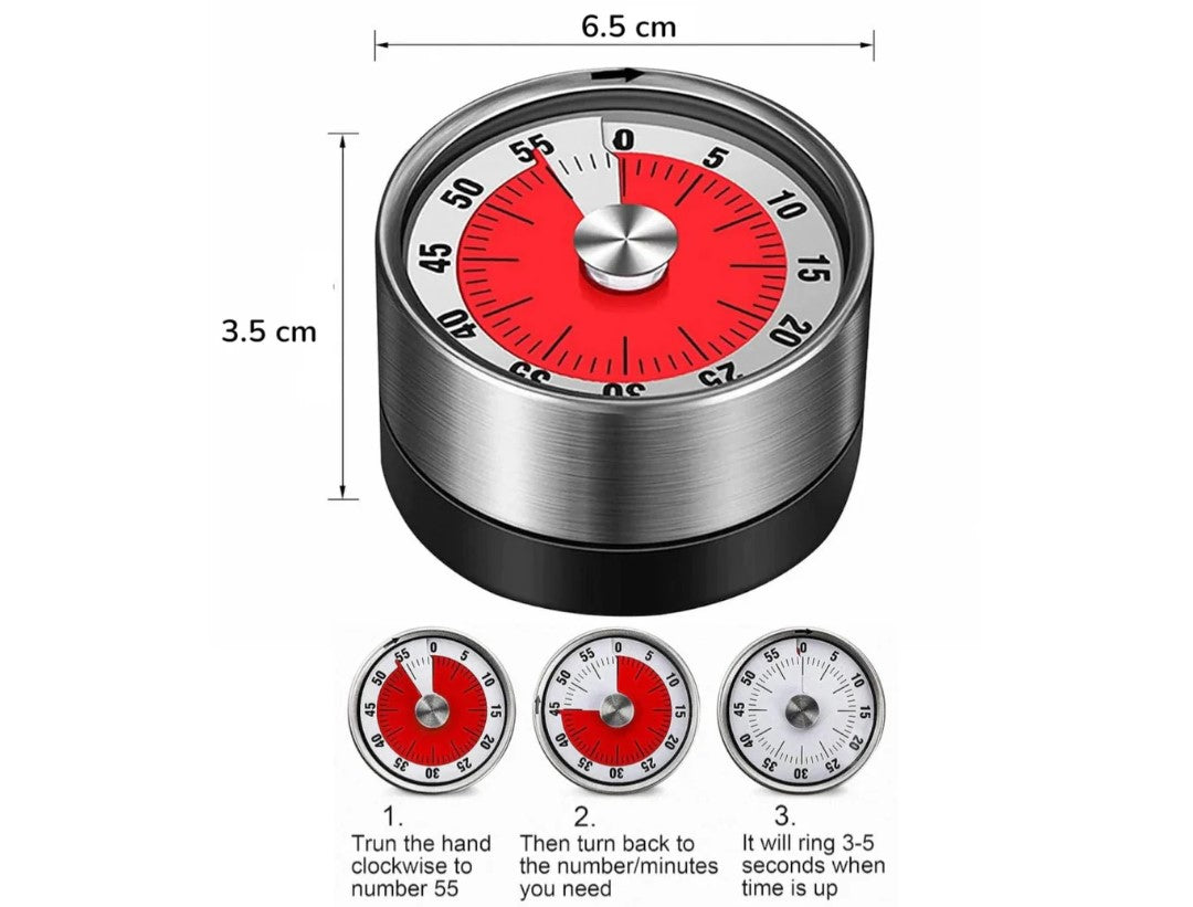 Round Stainless Steel Kitchen Timer with Magnet