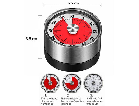 Round Stainless Steel Kitchen Timer with Magnet