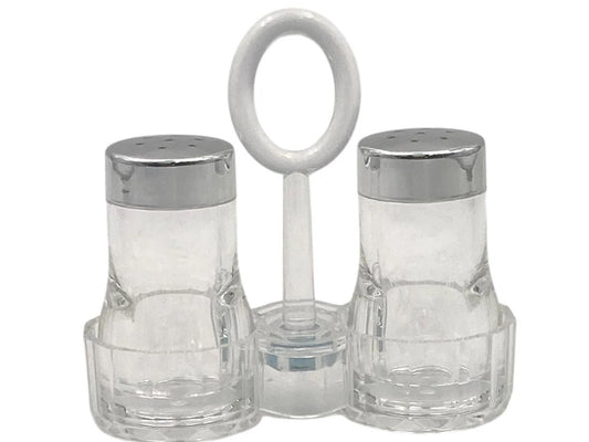 Acrylic salt&pepper shaker Set on Stand Chrome Cover
