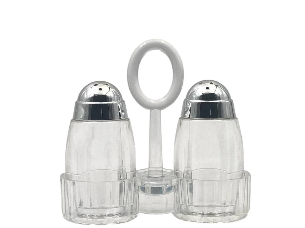 Acrylic salt&pepper shaker Set on Stand Dome Chrom Cover