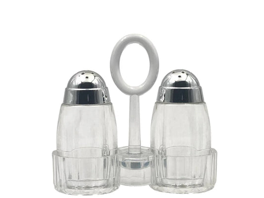Acrylic salt&pepper shaker Set on Stand Dome Chrom Cover
