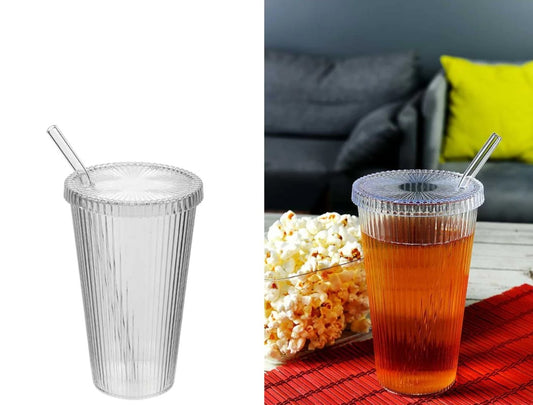 Lined Plastic Cup 600 ml with Glass Straw