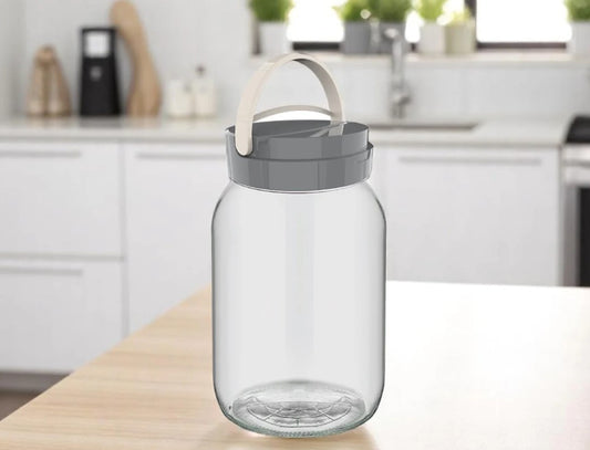 Glass Jar 2L with plastic cover and plastic handle