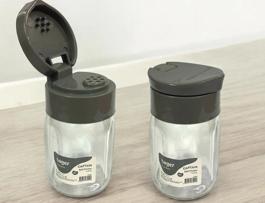 Glass Salt Shaher 80cc with flip cover Smart cover design to make sure the holes are always open مملحة زجاج غطاء بلاستيك مع مسامير لفتحه M 251