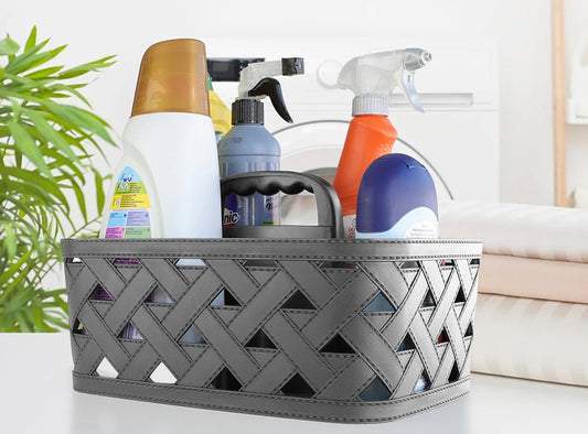 DecoBella Leather Textured Basket with Handle