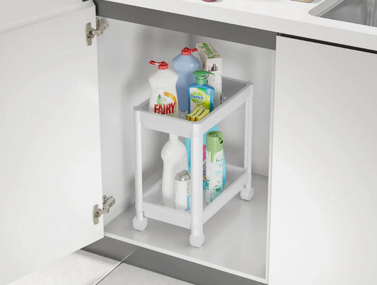 Multipurpose 2 tiers shelving unit with wheels