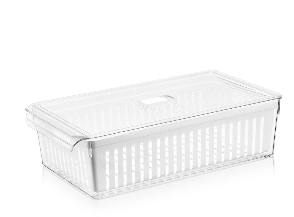 Super Clear Fridge Organizer w Plastic Strainer 37x21x10
