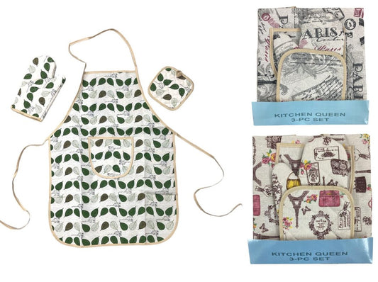 Colorful 100 % cotton apron with Mitten & Pot Holder