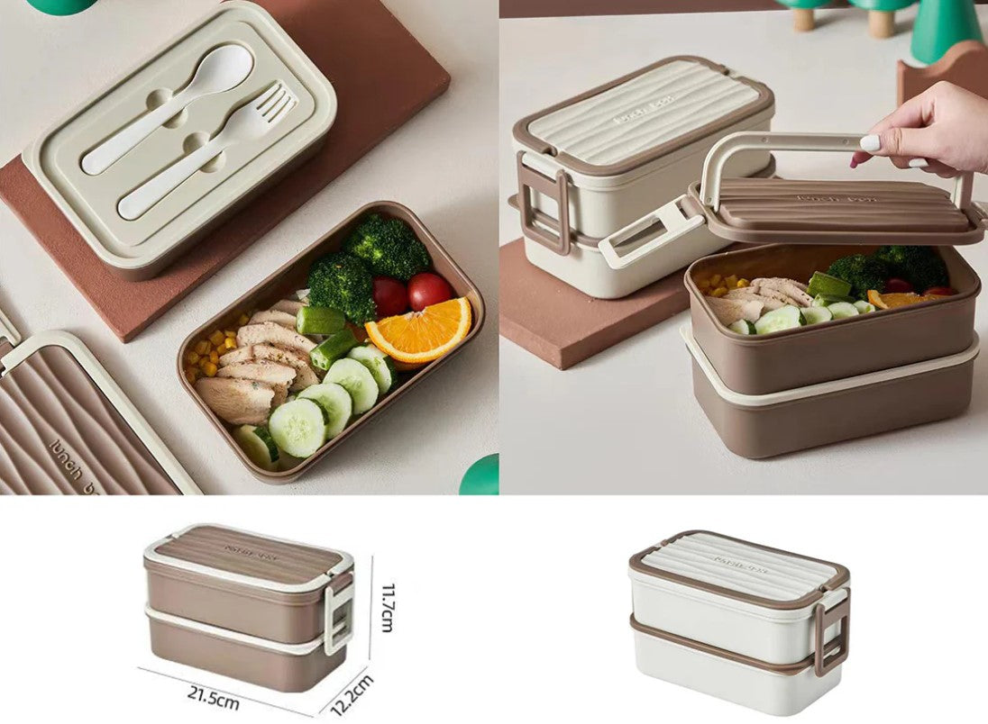 Double Decker Plastic Lunch Box with Cutlery