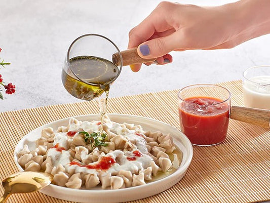 Set of 2 Mini Acrylic Sauce Bowls with Wooden Handle