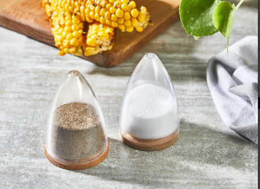 Acrylic Salt and Pepper Set with Wooden Base