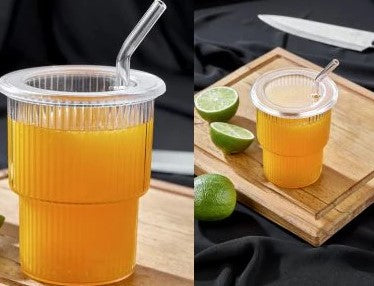 Plastic Cup with Cover and Glass Straw "Origami"
