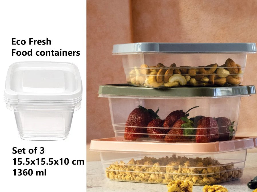 Set of 3 Eco Fresh Square Food Container 1360 ml