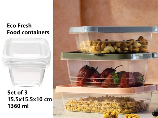 Set of 3 Eco Fresh Square Food Container 1360 ml