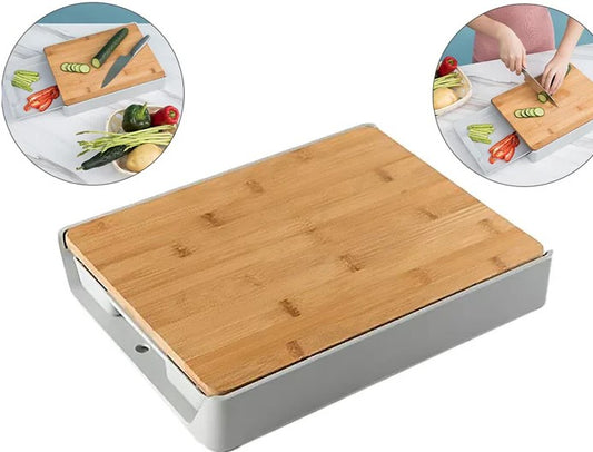 Bamboo Cutting Board with Plastic Drawer