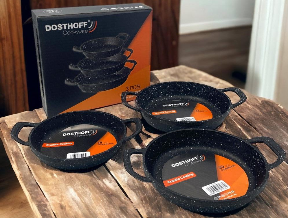 DOSTHOFF CAST ALUMINIUM GRANITE COATED EGG PAN SET OF 3