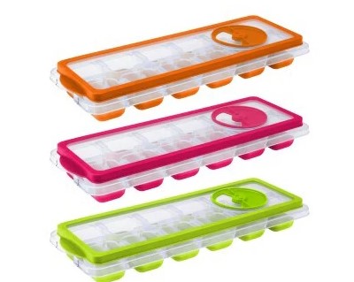 Ice Cubes Tray with Silicone Push Bottom and Cover