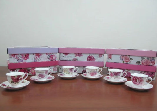 Floral Coffee Cups and Saucers x6