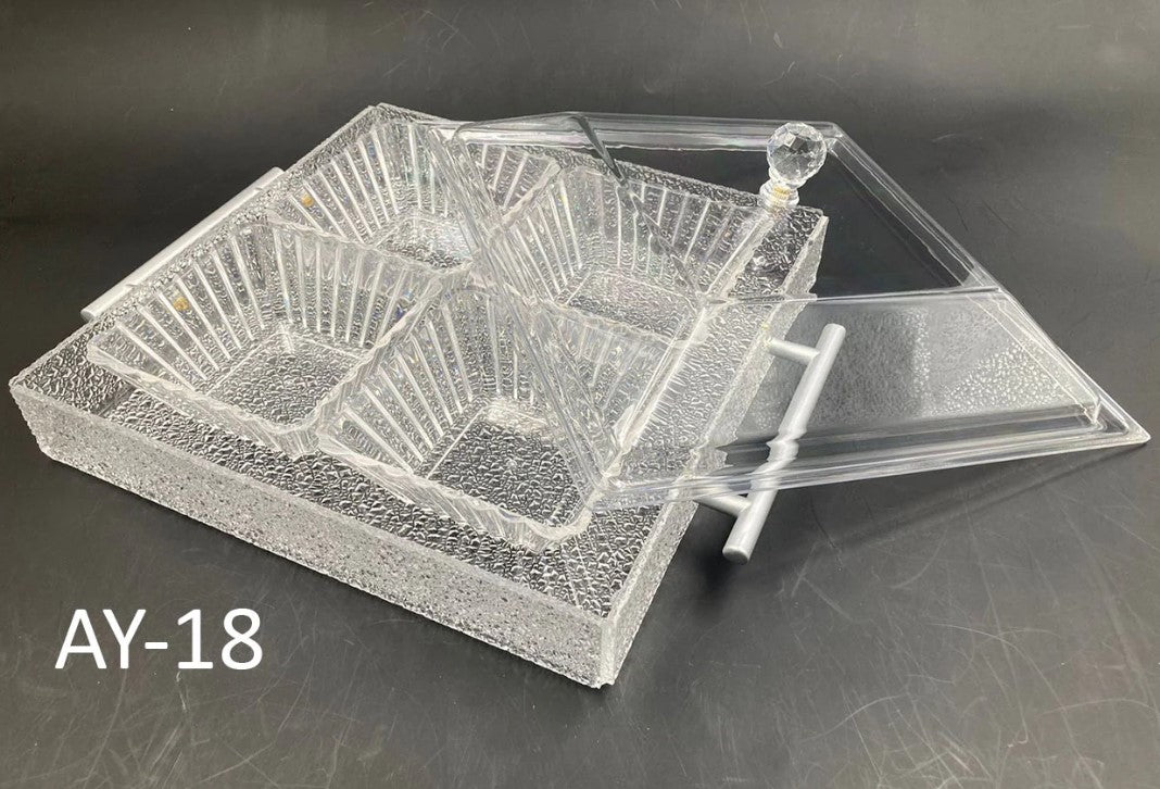 Square Condiment Tray with 4 Bowls and Cover
