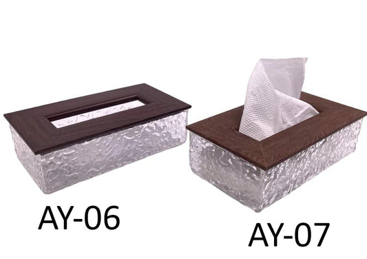 Acrylic Tissue Box with Wooden Like Cover