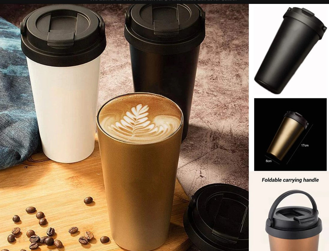 Stainless Steel Travel Mug with Cover Handle