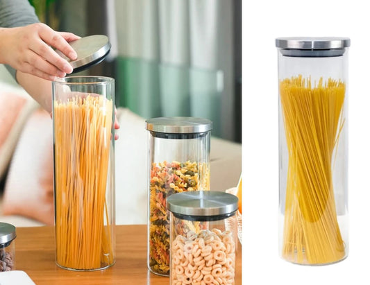 Borosilicate Glass Round Jar Stainless Steel Cover Pasta
