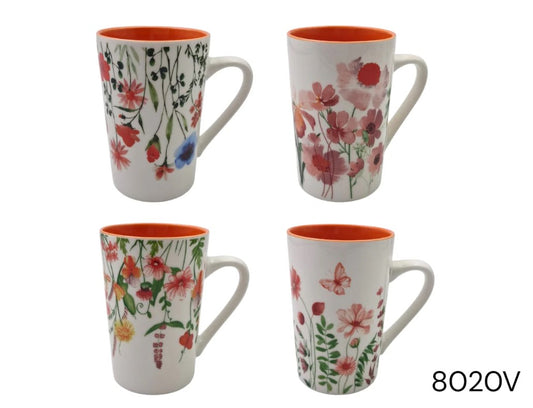 Long Colorful Porcelain Mug with Floral Design