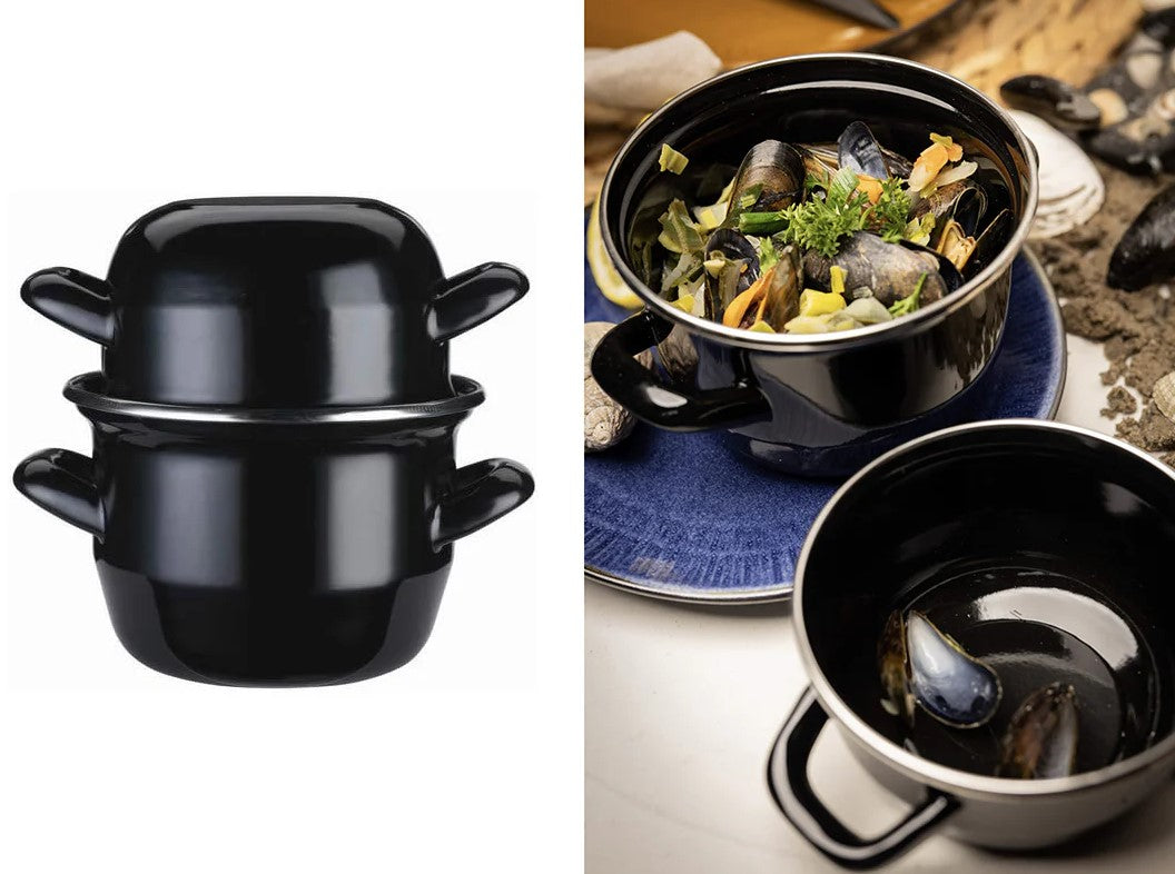 Enamel Coated Mussel Pot 12 cm Black Color