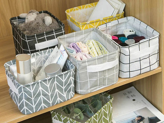 Linen Desktop Storage Basket 20 x 16 x 14 cm