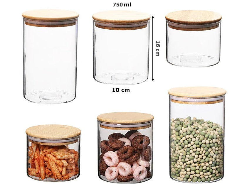 Borosilicate Glass Round Jar Wood Cover 750 ml
