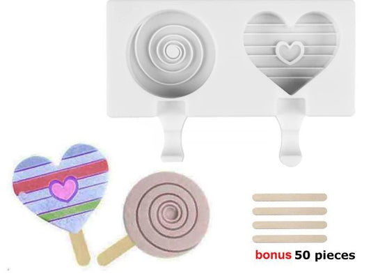 Silicone popsicle Heart & Circle with sticks