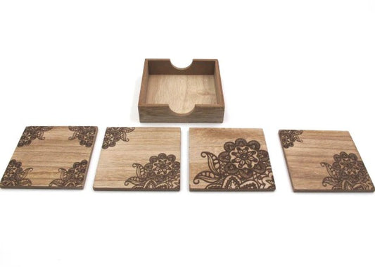 Coaster Set "Flower Engrave"