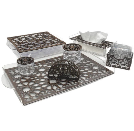 7 Pieces Acrylic Set with Wooden Arabesque Decoration