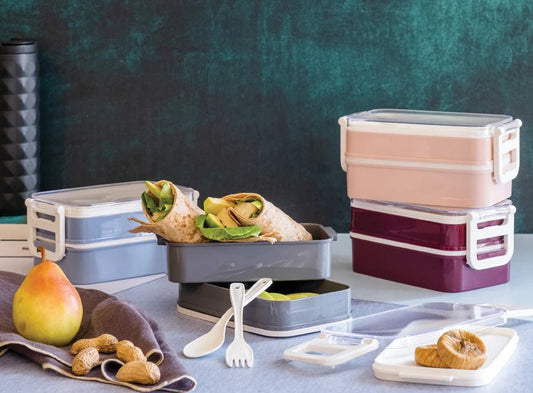 Aqua Lunch Box 2 seperate trays with cutlery