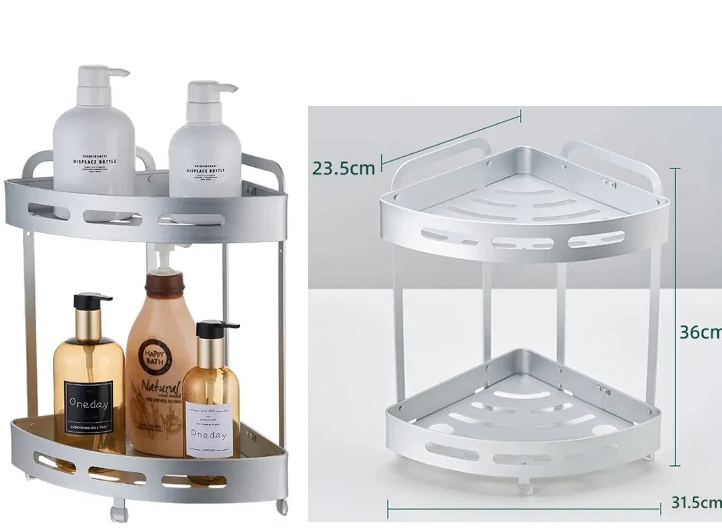 2 Tiers Aluminum Corner Shower Bathroom Shelve