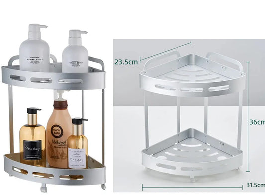 2 Tiers Aluminum Corner Shower Bathroom Shelve