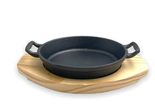 Round Cast Iron Sizzling with wooden base