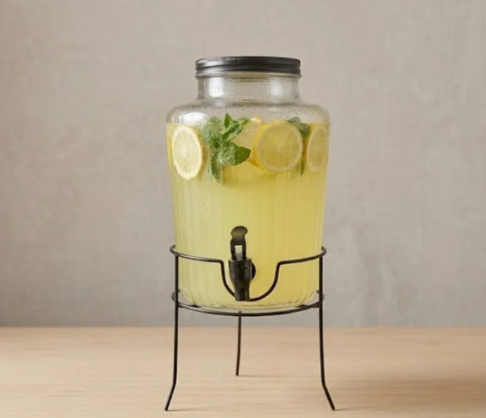Glass Dispenser with mat black cover, stand and tap 5.5L