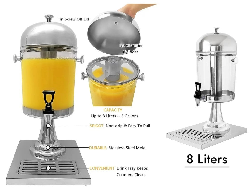 Deluxe PC Juice Dispenser with SS Base, Ice Tube & Cover